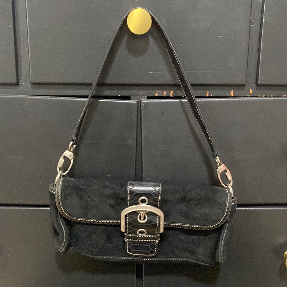 Elegant Black Suede Handbag